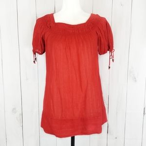 Ella Moss Metallic Red Tie Sleeve Blouse
